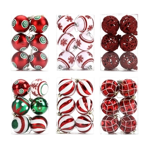 Christmas Ball Ornaments Decorative Plastic Glitter Hanging Tree Baubles Holiday Party Home Decor Festive Patterns