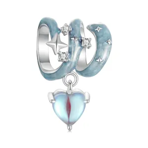 925 Sterling Silver Blue Starry Night Charm Pendant Enamel Star Moonstone Zirconia Beads For DIY Bracelet Women Jewelry