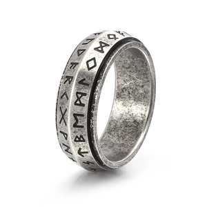Retro Viking rune spinning ring in antique silver stainless steel for men's fashion