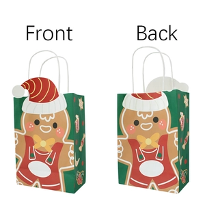 Christmas kraft paper gift bag featuring gingerbread man prints in front and back view