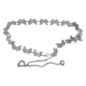 Silver butterfly metal waist chain belt with adjustable link for women's dresses