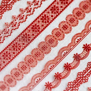 5D embossed red lace nail art stickers with intricate floral patterns and matte finish