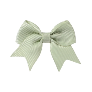 Pale green grosgrain ribbon bow hair clip for girls with a classic fishtail cut design