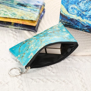 Artistic oil painting coin purse for women featuring Van Gogh style floral prints