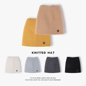 Bonnet Tricoté Femme Hiver Chaud Oreilles De Chat Faux Lapin Avec Emblème R Côtelé Chapeau Extérieur Doux