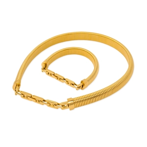 18K gold-plated stainless steel chain necklace and bracelet jewelry set for women