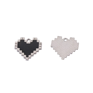 Front and back views of pixel art heart charms for DIY jewelry and necklaces