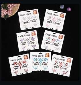 Set of seven colorful rhinestone face gems for makeup and festive party decorations