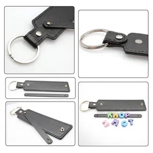 DIY 8mm faux leather keychain with metal ring and colorful rhinestone letter charms