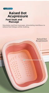 Detail view of foldable foot bath bucket with raised massage nodes and TPE material