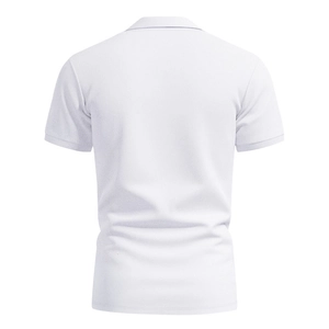 Detail of white quick-dry men's polo shirt featuring breathable honeycomb mesh fabric texture