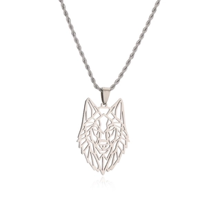 Collana da uomo con ciondolo a testa di lupo geometrico in acciaio inox e catena a corda