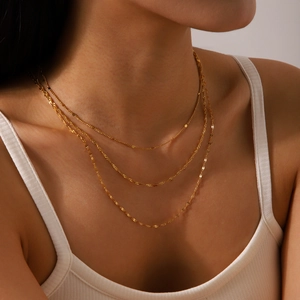 Multi Layered Necklace For Women 18K Gold Plated Stainless Steel Chain Ins Style Jewelry Waterproof Non Fading