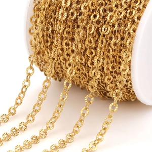 Stainless Steel DIY Jewelry Chain Roll Textured Embossed Cross O-Chain Vacuum Gold Plated Links For Necklace Bracelet Making Craft