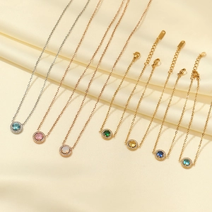 Stainless Steel Bracelet And Necklace With Zircon Round Circle Halo Pendant Elegant Fashion For Women Adjustable