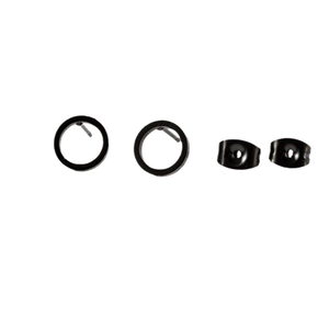 Minimalist black stainless steel circular stud earrings with butterfly backings