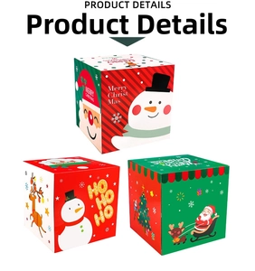 Three festive Christmas candy gift boxes with snowman and Santa Claus illustrations