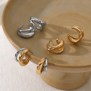 Boucles d'oreilles créoles en forme de C en acier inoxydable 316 or et argent