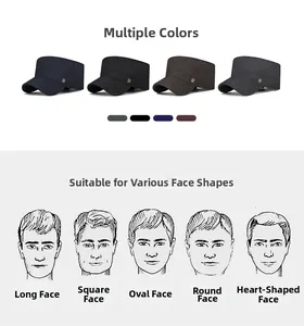 Flat top cadet hat for men with metal buckle and guide for various face shapes