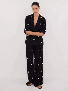 Polka Dot Print Short Sleeve Shirt And Wide Leg Pants Chiffon Elegant Casual Loungewear For Women