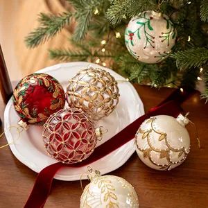 Christmas Ball Ornaments Glass Hanging Baubles Glitter Beads Rhinestones For Xmas Tree Festive Holiday Party Decoration