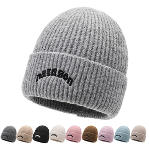 Beanie Hat Knitted Ribbed Cuffed Winter Warm Letter Embroidery Soft Acrylic Outdoor Casual Skull Cap For Men And Women