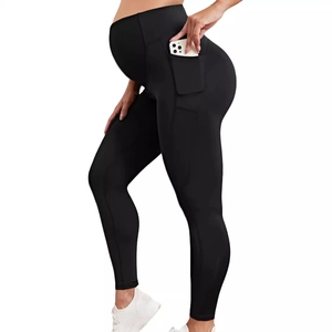 Legging de yoga maternité noir taille haute avec soutien ventral et poches latérales