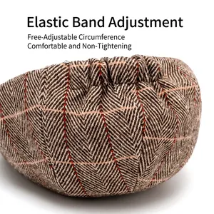 Casquette gavroche marron à chevrons avec sangle élastique réglable pour un ajustement