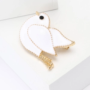 Fashionable alloy enamel bird brooch in white and gold finish for women sweaters