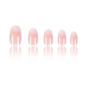 Short oval press-on nails featuring a soft pink gradient finish on white background