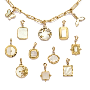 Golden titanium steel DIY necklace set with butterfly shell pendants and universal clasps