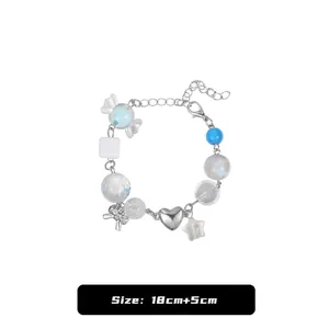Detailed view of beaded bracelet with blue candy beads and 18cm plus 5cm extension chain