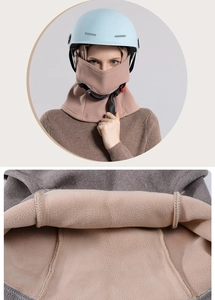 Detail of soft fleece lining and ponytail hole on windproof winter neck warmer mask