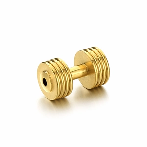 Minimalist golden dumbbell barbell piercing jewelry with high-polished texture finish