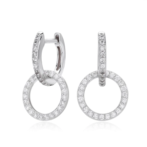 Elegant S925 sterling silver hoop earrings with cubic zirconia pave in shiny silver finish