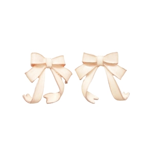 Elegant cream enamel bow stud earrings with rose gold trim on a clean white background