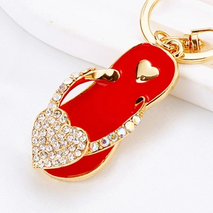 Rhinestone Flip Flop Slipper Keychain Alloy Enamel Sparkling Bag Pendant Heart Bow Charm For Women Girls Creative Gift