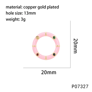 Technical dimensions of pink enamel charm with colorful stones and copper gold plating