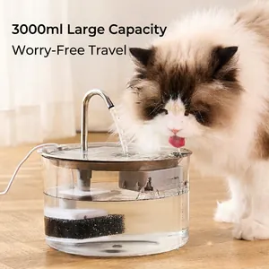 Automatischer 3L Katzen-Trinkbrunnen aus Edelstahl mit transparentem Tank und Wasserhahn