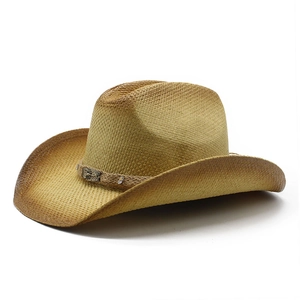 Chapeau de cowboy en paille tressé avec large bord et dégradé marron vintage
