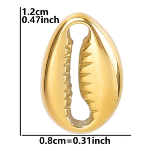 Detail of 18k gold plated shell pendant showing size dimensions 1.2cm height and 0.8cm width