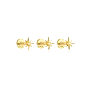 Detailed macro view of S925 sterling silver gold-plated starburst stud earrings set