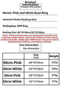 Detailed table showing specifications for pink and white Christmas wreaths with dimensions