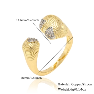 Detailed view of gold plated spiral ring with 11.5mm width and size specifications