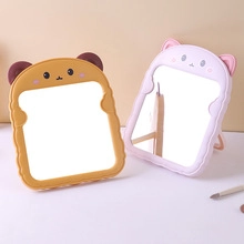 Pink cat and brown bear shaped foldable desktop makeup mirrors with cute bow detail