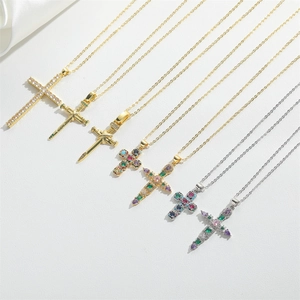 Detailed set of 6 vintage hip-hop cross pendants with gemstone and dagger designs