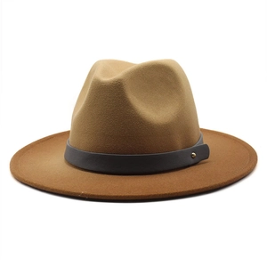Chapeau fedora classique en laine kaki à large bord avec ruban en cuir gris et clou doré