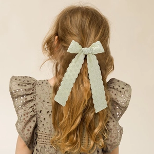Vintage cream lace swallowtail bow hair clip with long ribbons for girls and women