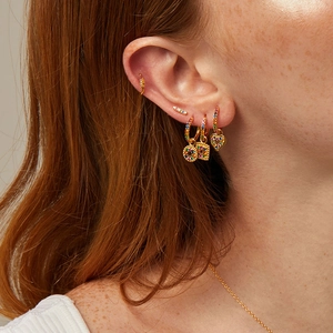 S925 silver needle gold earrings with colorful cubic zirconia and heart charms