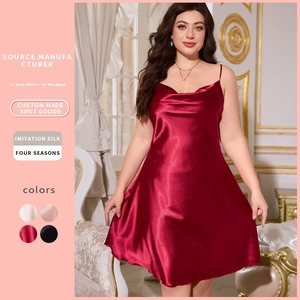 Women Plus Size Satin Nightgown Cowl Neck Spaghetti Strap Imitation Satin Sleepwear Loungewear Slip Dress
